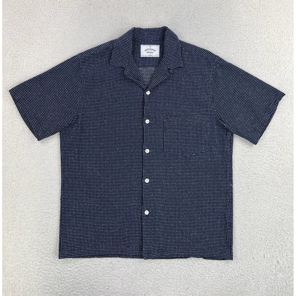 Portuguese Flannel Shirt Mens Medium Blue Polka Dot Short Sleeve Button Up